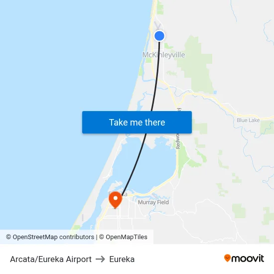 Arcata/Eureka Airport to Eureka map