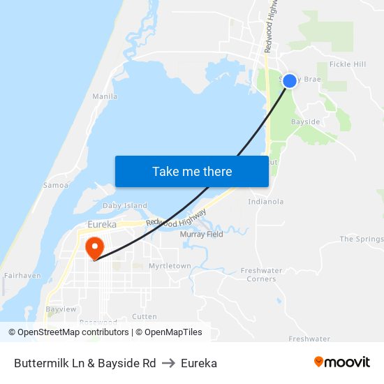 Buttermilk Ln & Bayside Rd to Eureka map