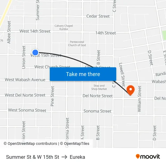Summer St & W 15th St to Eureka map