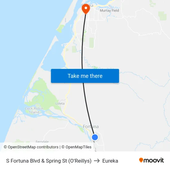 S Fortuna Blvd & Spring St (O'Reillys) to Eureka map