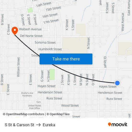 S St & Carson St to Eureka map