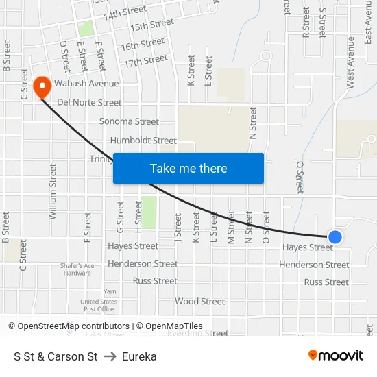 S St & Carson St to Eureka map