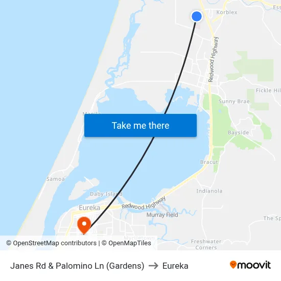 Janes Rd & Palomino Ln (Gardens) to Eureka map