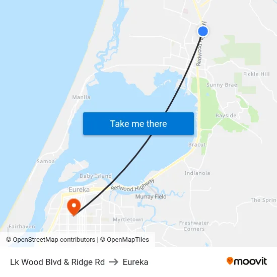 Lk Wood Blvd & Ridge Rd to Eureka map