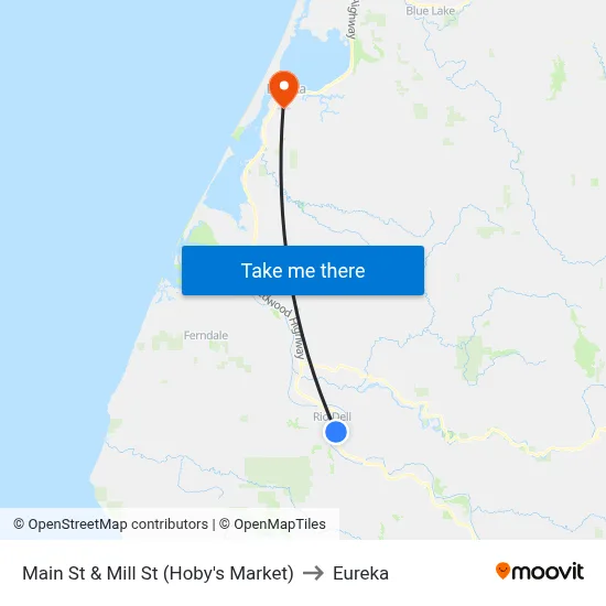 Main St & Mill St (Hoby's Market) to Eureka map