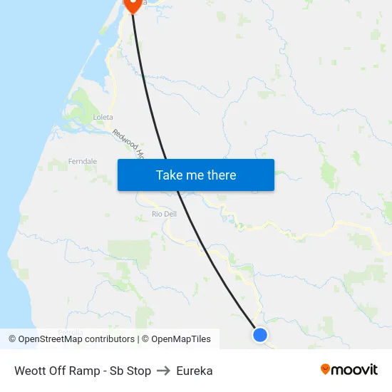 Weott Off Ramp - Sb Stop to Eureka map