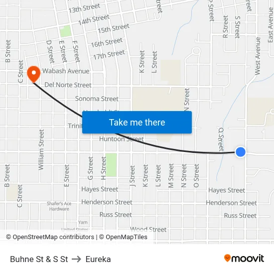 Buhne St & S St to Eureka map