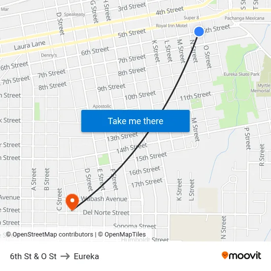 6th St & O St to Eureka map