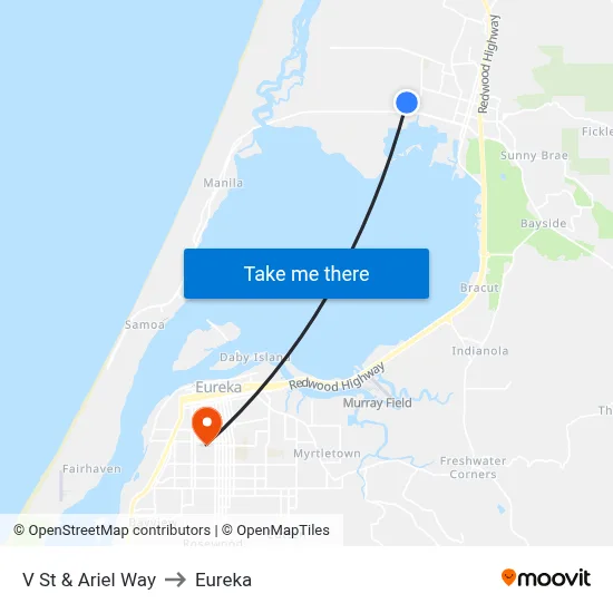 V St & Ariel Way to Eureka map
