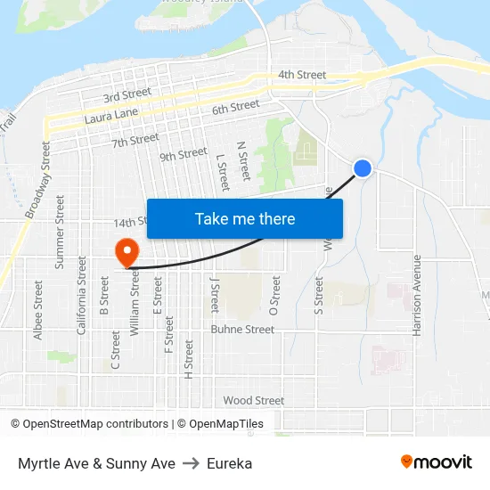 Myrtle Ave & Sunny Ave to Eureka map