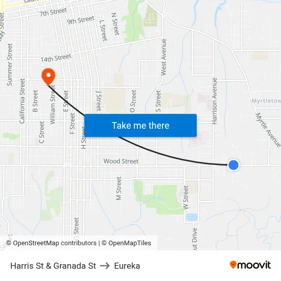 Harris St & Granada St to Eureka map