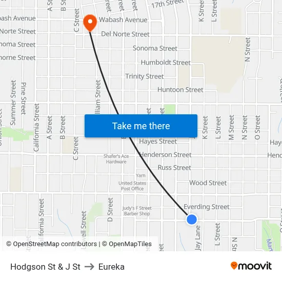 Hodgson St & J St to Eureka map