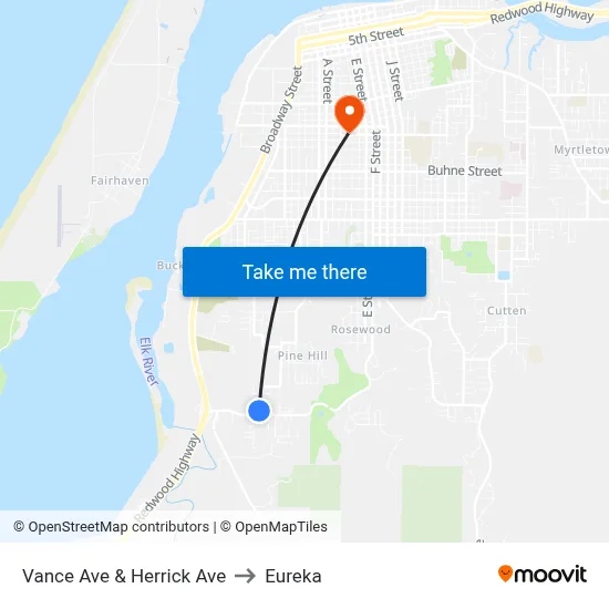 Vance Ave & Herrick Ave to Eureka map