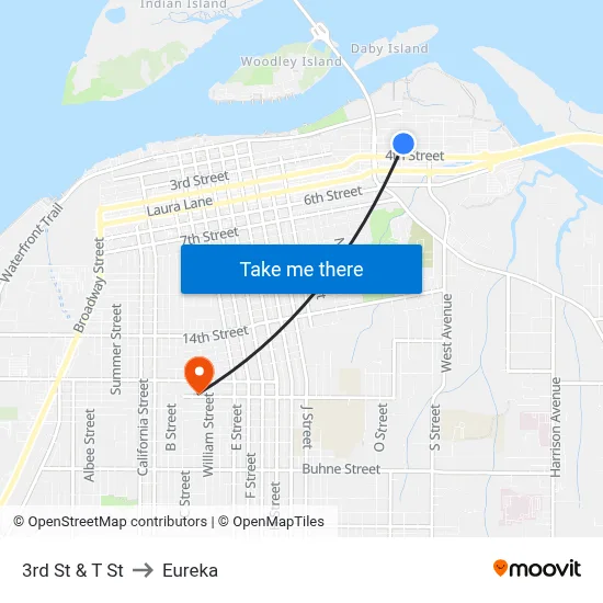 3rd St & T St to Eureka map