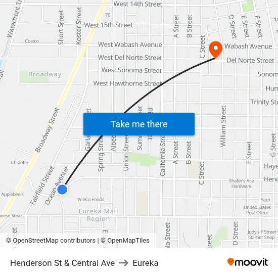 Henderson St & Central Ave to Eureka map