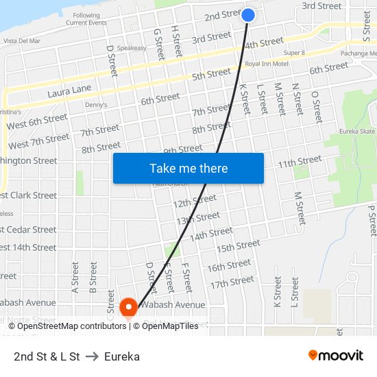 2nd St & L St to Eureka map