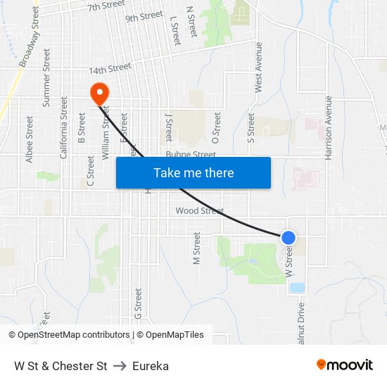 W St & Chester St to Eureka map