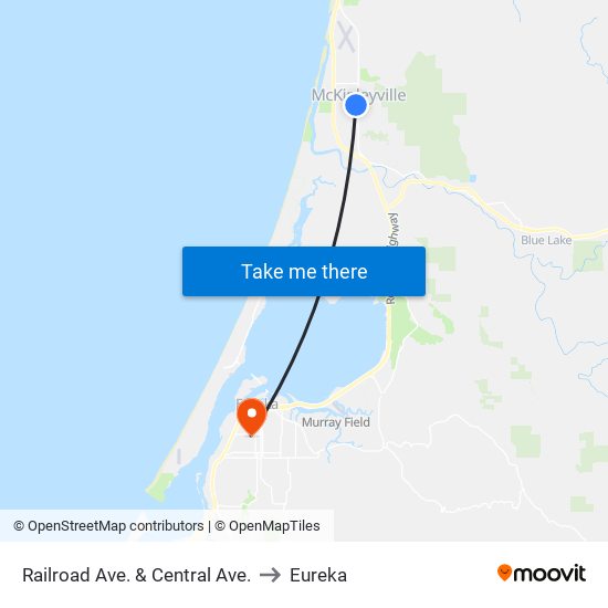 Railroad Ave. & Central Ave. to Eureka map