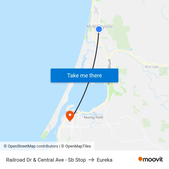 Railroad Dr & Central Ave - Sb Stop to Eureka map