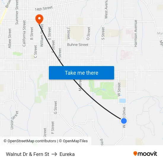 Walnut Dr & Fern St to Eureka map
