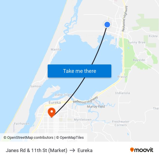 Janes Rd & 11th St (Market) to Eureka map