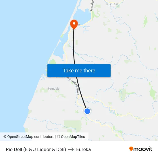 Rio Dell (E & J Liquor & Deli) to Eureka map