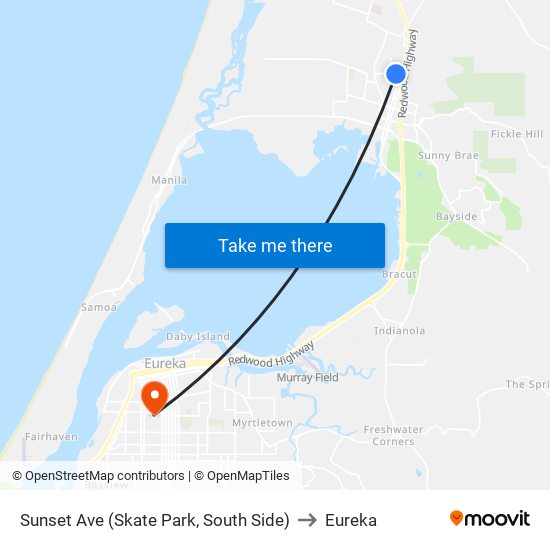 Sunset Ave (Skate Park, South Side) to Eureka map