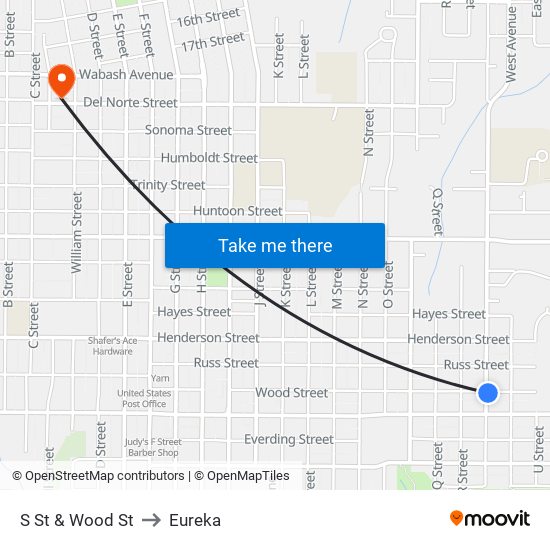 S St & Wood St to Eureka map