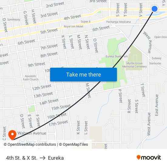 4th St. & X St. to Eureka map