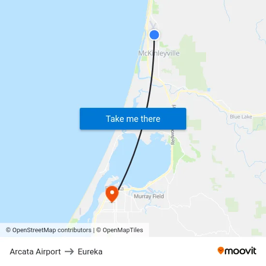 Arcata Airport to Eureka map