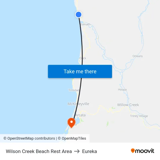 Wilson Creek Beach Rest Area to Eureka map