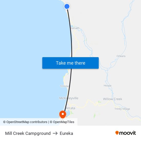 Mill Creek Campground to Eureka map