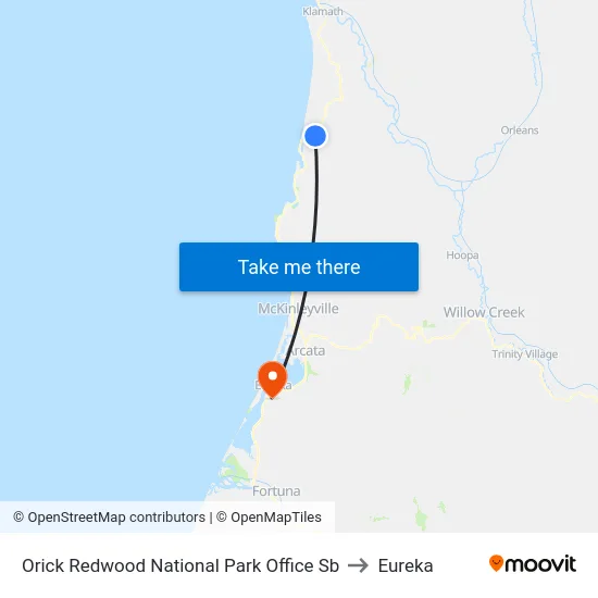 Orick Redwood National Park Office Sb to Eureka map