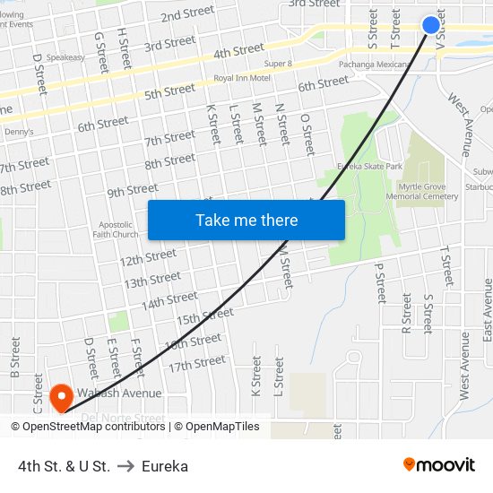 4th St. & U St. to Eureka map