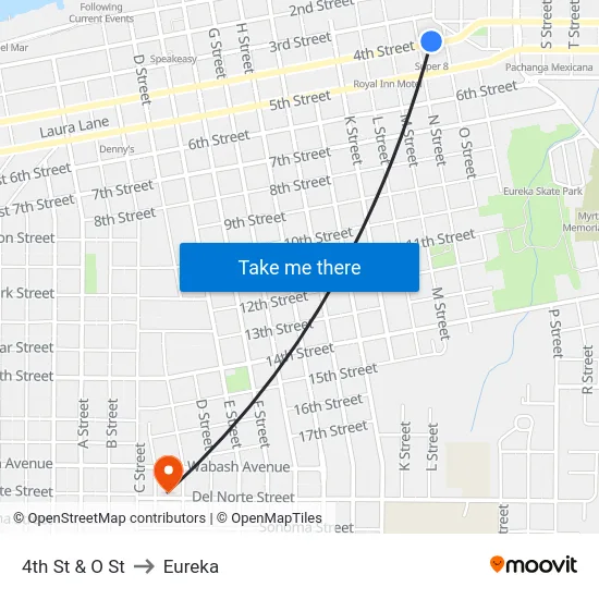4th St & O St to Eureka map