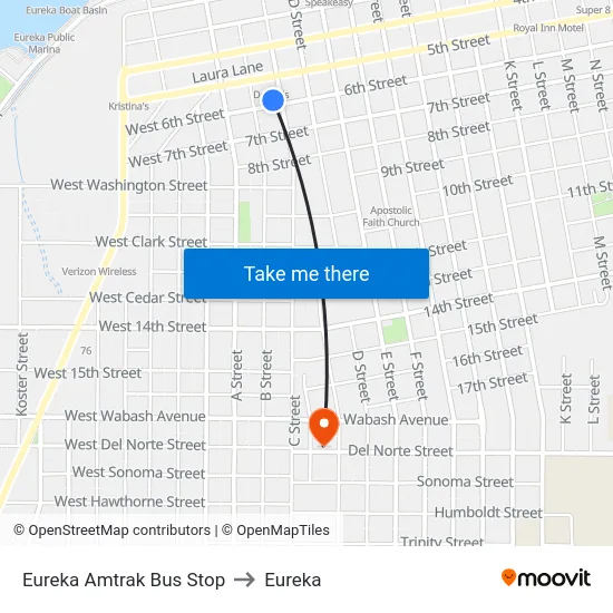 Eureka Amtrak Bus Stop to Eureka map