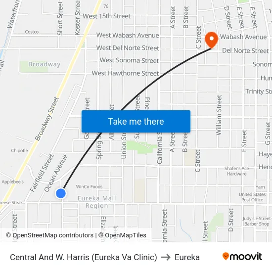 Central And W. Harris (Eureka Va Clinic) to Eureka map