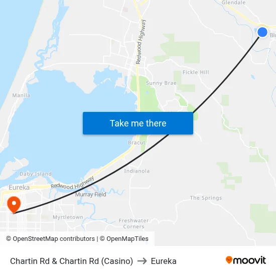Chartin Rd & Chartin Rd (Casino) to Eureka map