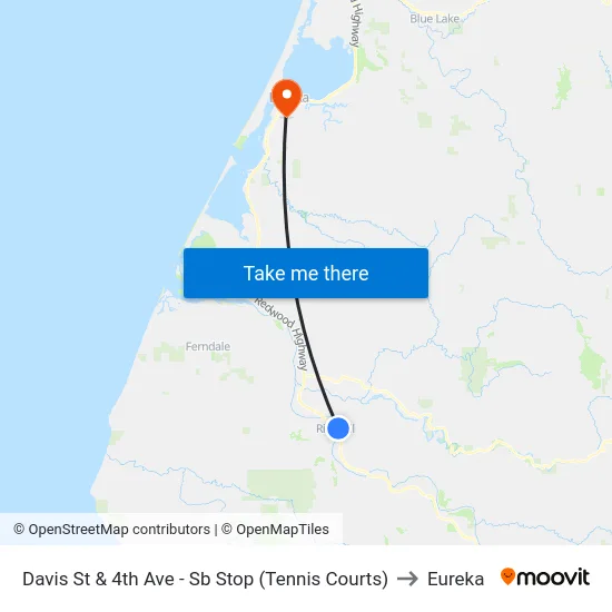 Davis St & 4th Ave - Sb Stop (Tennis Courts) to Eureka map
