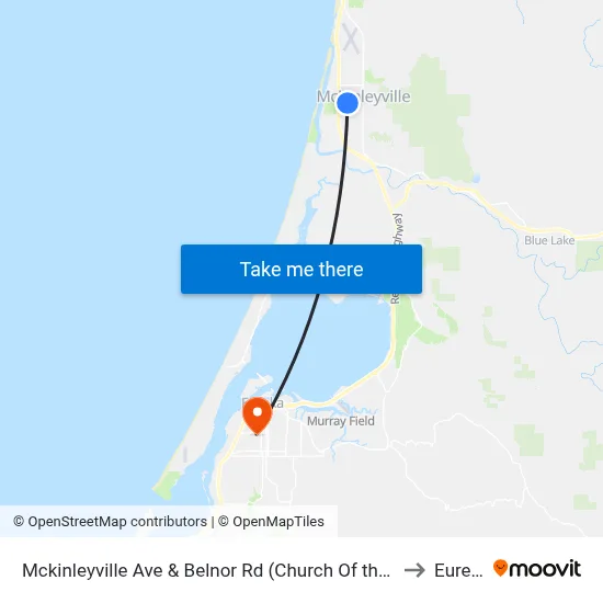 Mckinleyville Ave & Belnor Rd (Church Of the Rock) to Eureka map