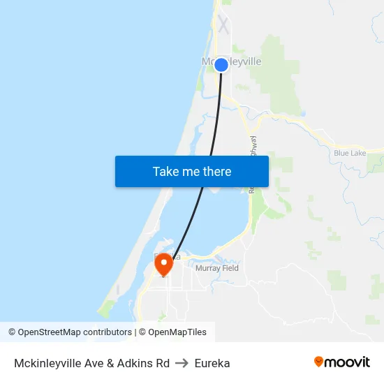 Mckinleyville Ave & Adkins Rd to Eureka map