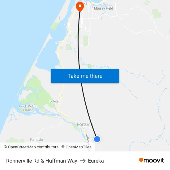 Rohnerville Rd & Huffman Way to Eureka map