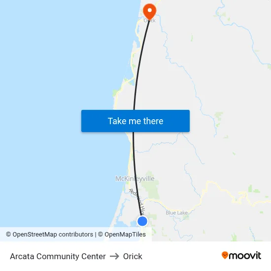 Arcata Community Center to Orick map