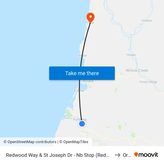 Redwood Way & St Joseph Dr - Nb Stop (Redwood Memorial) to Orick map