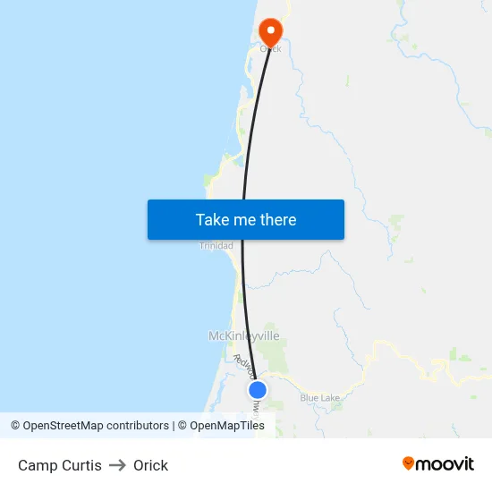 Camp Curtis to Orick map