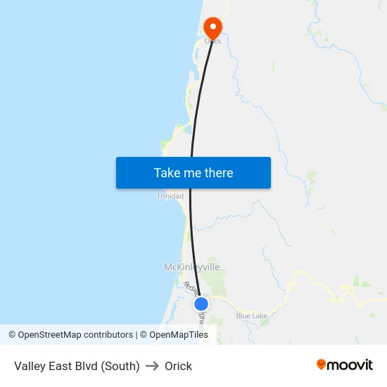 Valley East Blvd (South) to Orick map