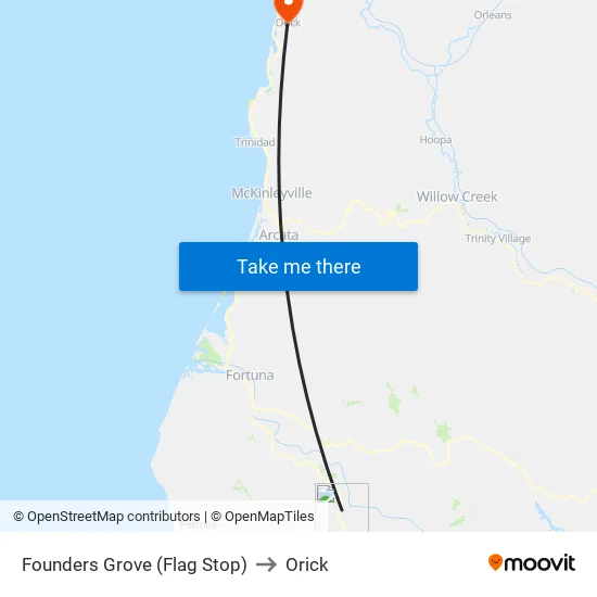 Drop Off Only - Founders Grove to Orick map