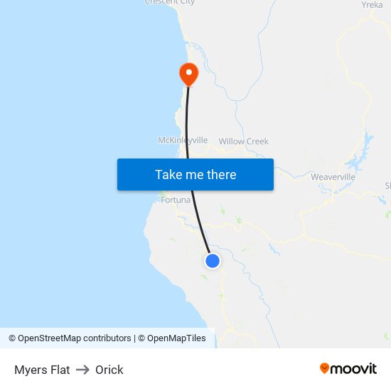 Myers Flat to Orick map