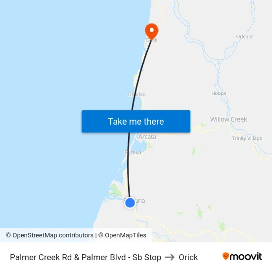 Palmer Creek Rd & Palmer Blvd - Sb Stop to Orick map