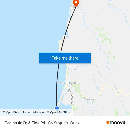 Peninsula Dr & Tide Rd - Sb Stop to Orick map